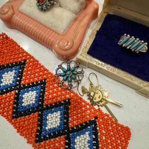 Vintage native american sterling silver Turquoise coral petite point zuni LOT
